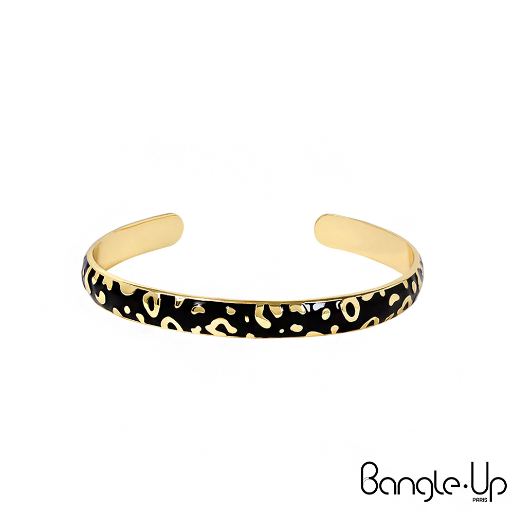 【法國 Bangle Up】印花斑點琺瑯鍍金開口手環-質感黑