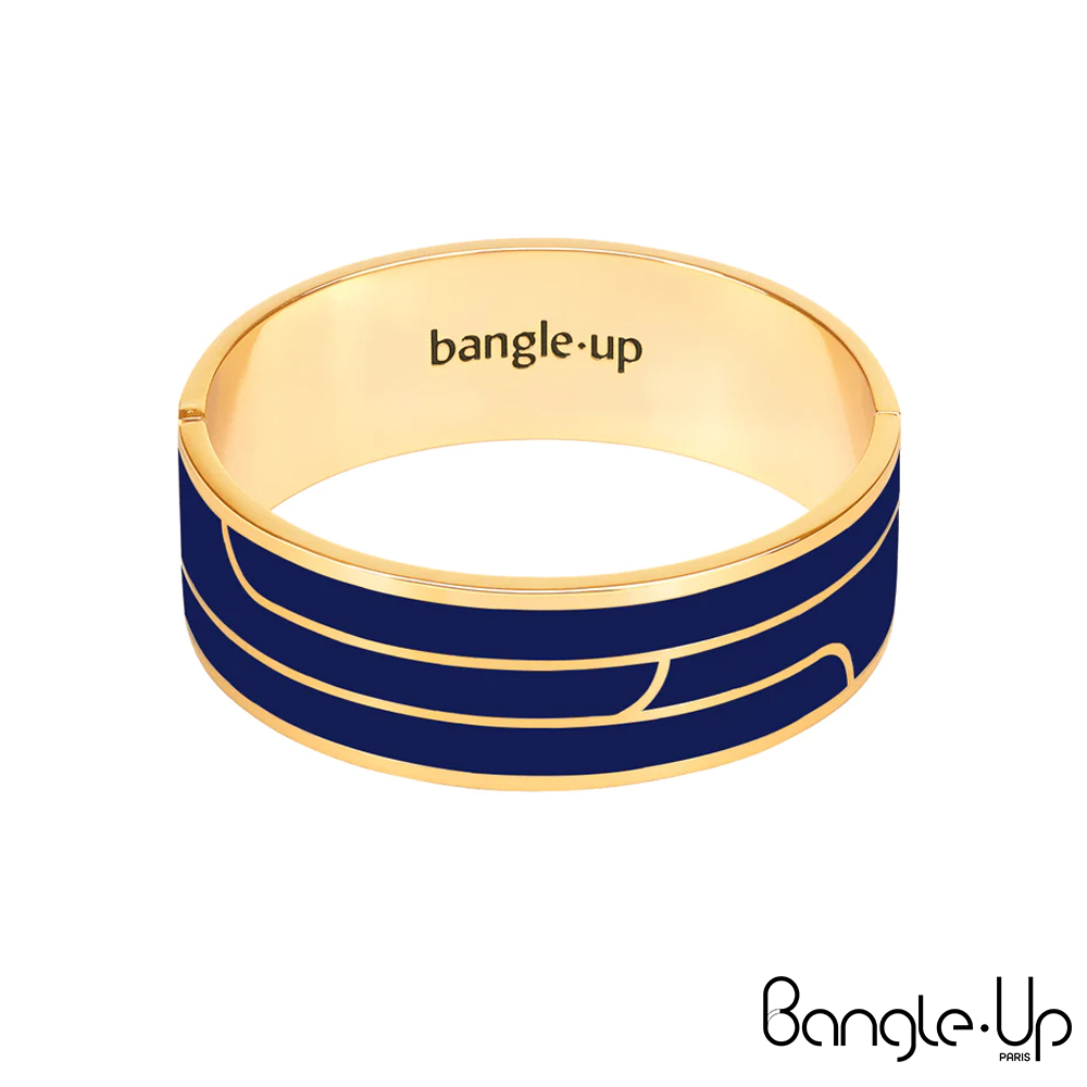 【法國 Bangle Up】簡約線條印花琺瑯鍍金手環-午夜藍