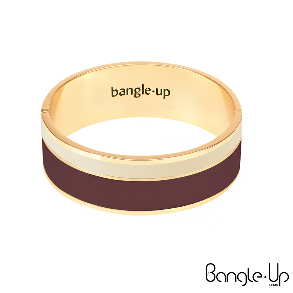 【法國 Bangle Up】經典條紋印花琺瑯鍍金手環(紅白)