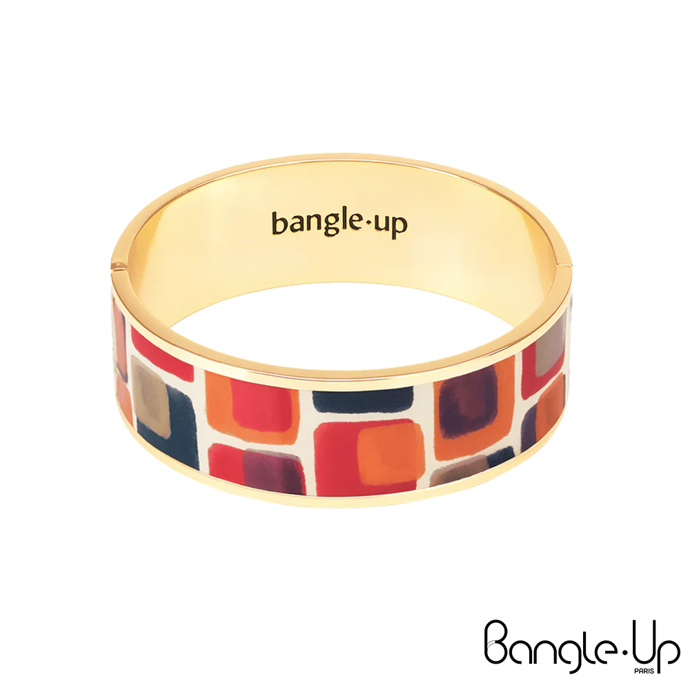 【法國 Bangle Up】手繪幾何色塊琺瑯鍍金手環(熱情紅)