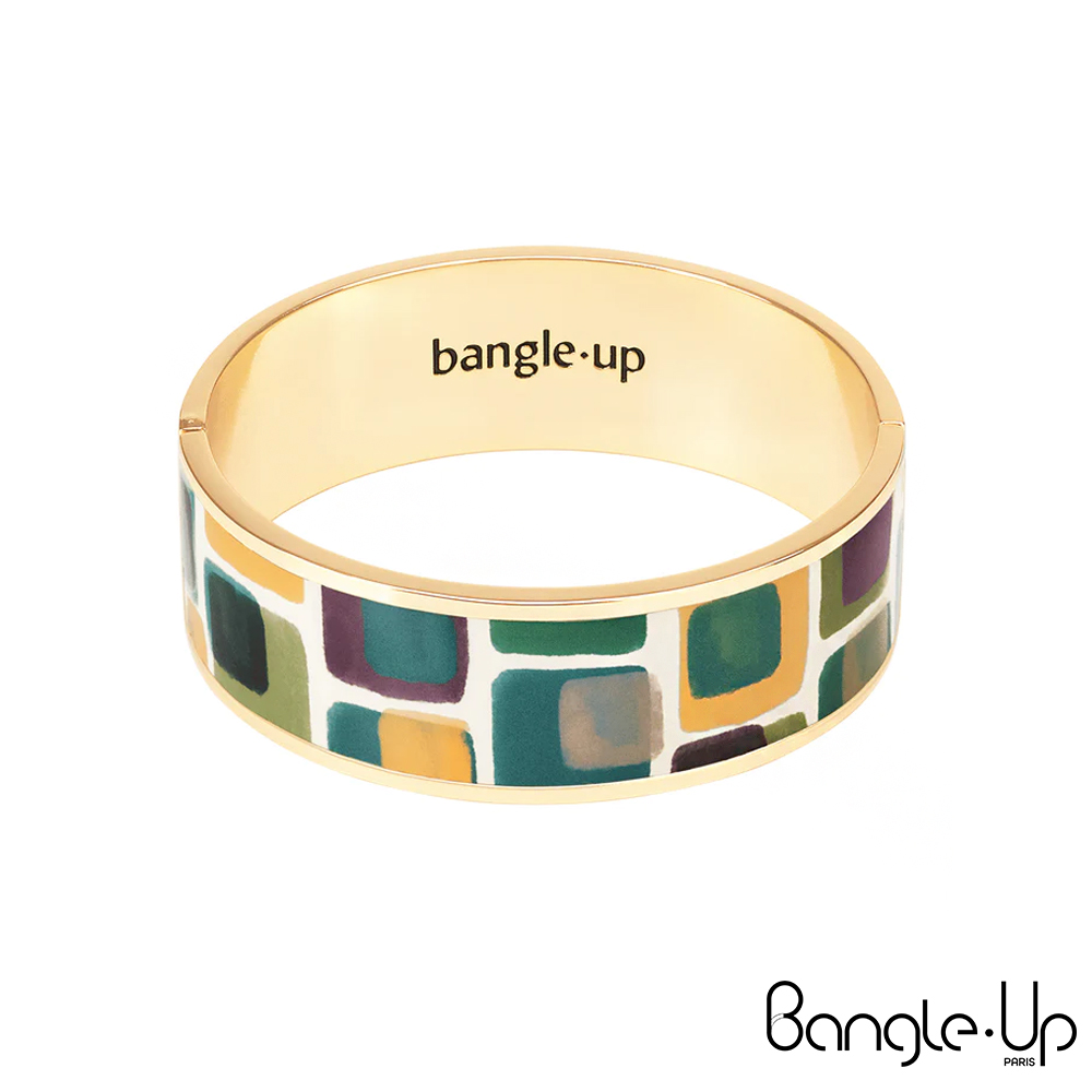【法國 Bangle Up】手繪幾何色塊琺瑯鍍金手環-大地綠