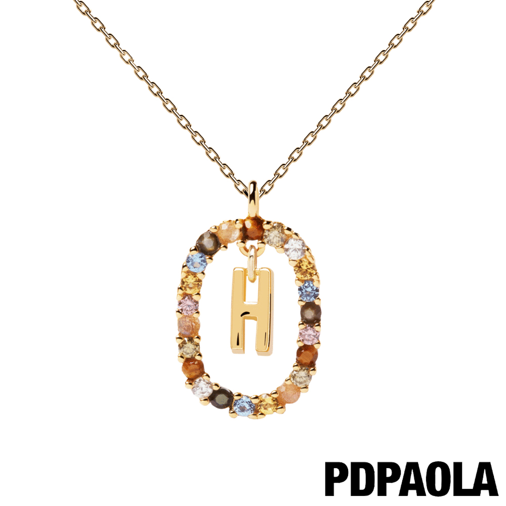 【PDPAOLA】西班牙精品 I AM系列 圓圈字母鍍18K金彩鑽項鍊-H