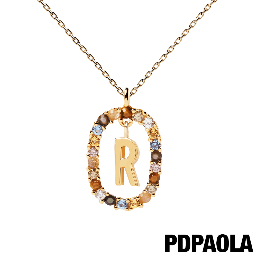 【PDPAOLA】西班牙精品 I AM系列 圓圈字母鍍18K金彩鑽項鍊-R