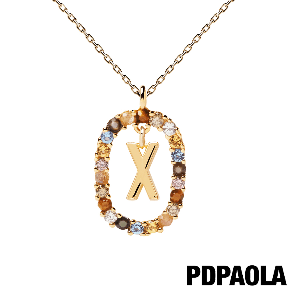 【PDPAOLA】西班牙精品 I AM系列 圓圈字母鍍18K金彩鑽項鍊-X