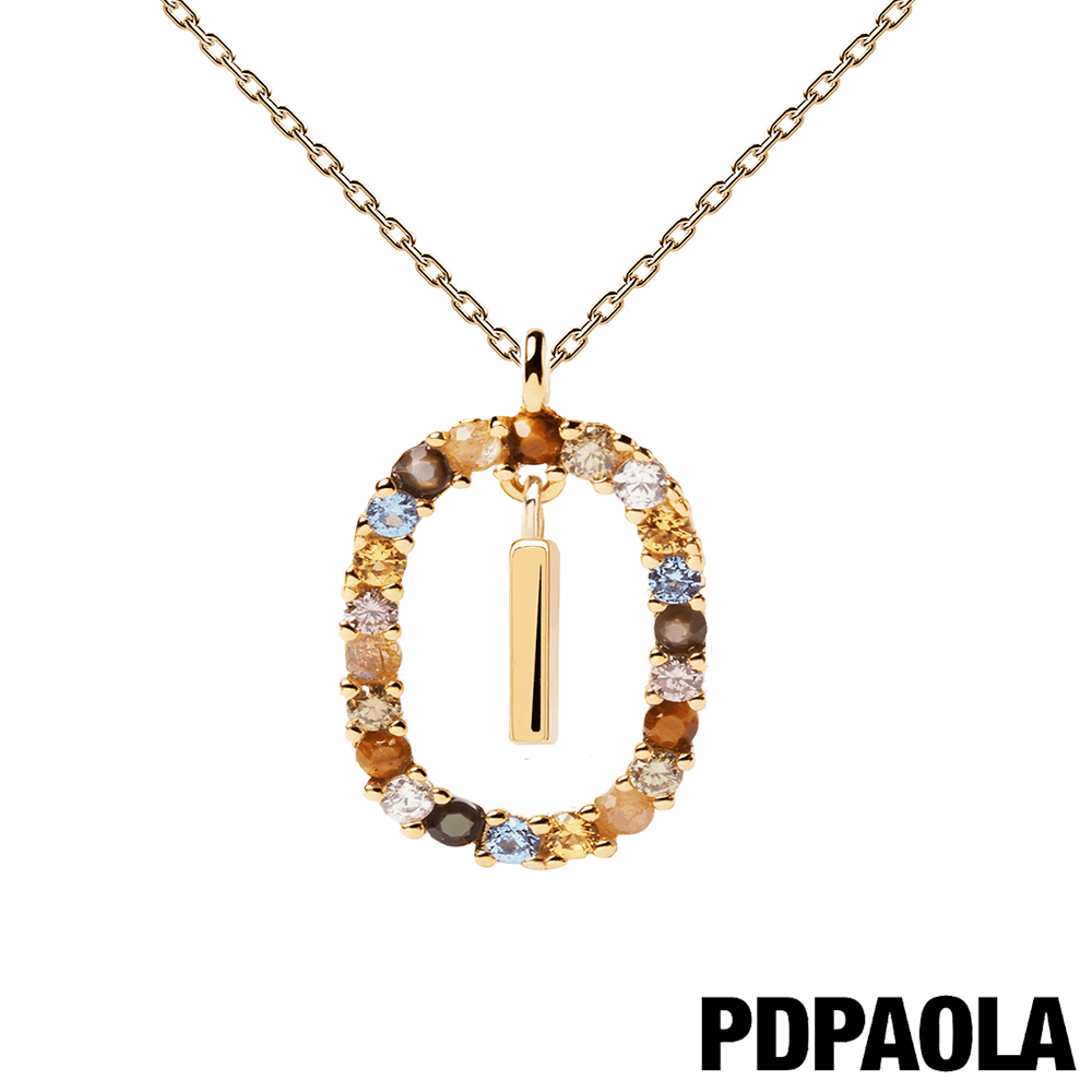 【PDPAOLA】西班牙精品 I AM系列 圓圈字母鍍18K金彩鑽項鍊-I