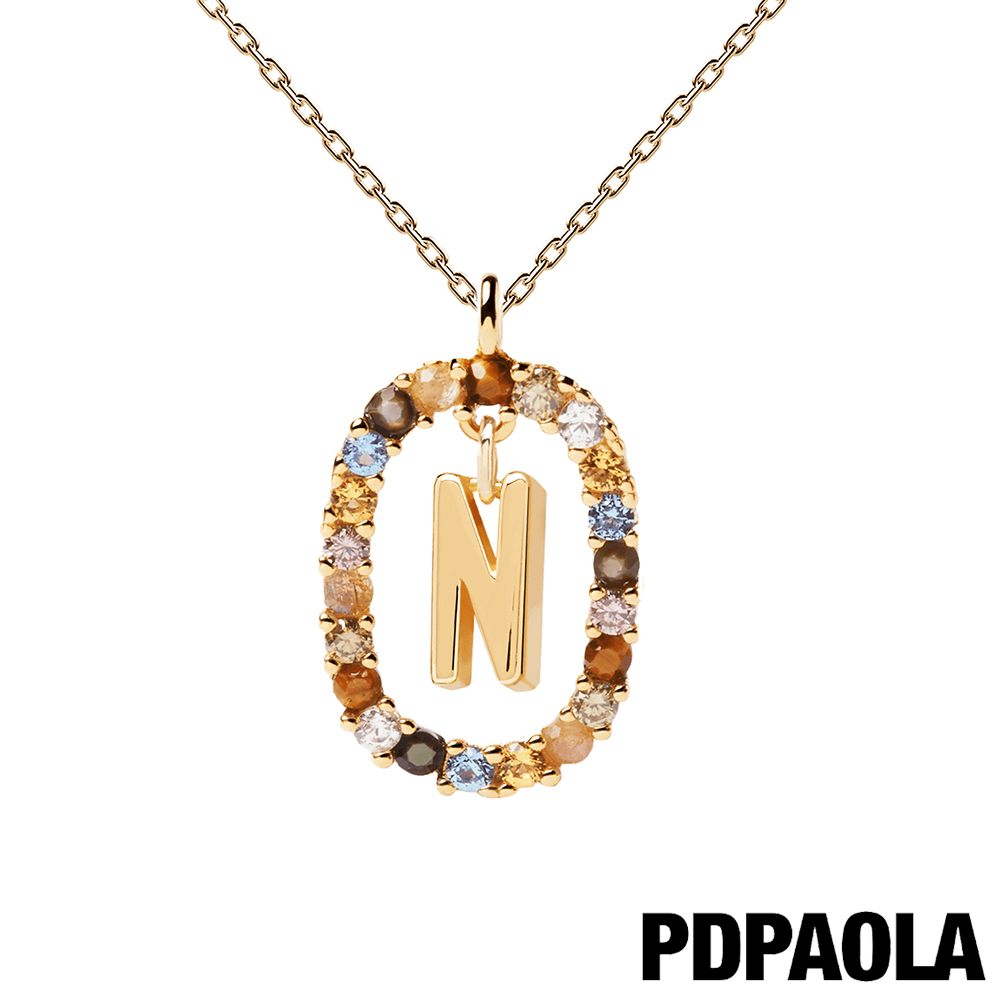 【PDPAOLA】西班牙精品 I AM系列 圓圈字母鍍18K金彩鑽項鍊-N