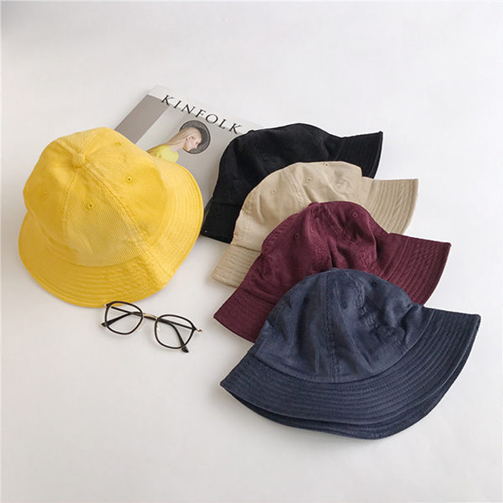 PS MALL秋冬新款燈芯絨漁夫帽 女韓版盆帽 1入