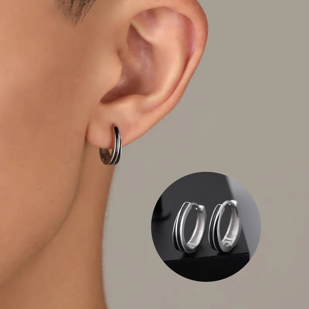 【A&R】韓版s925純銀黑色線條耳扣款耳環