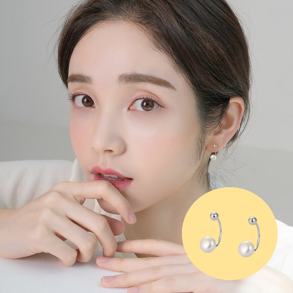 【A&R】韓風s999純銀U形雙頭珍珠款轉珠耳環