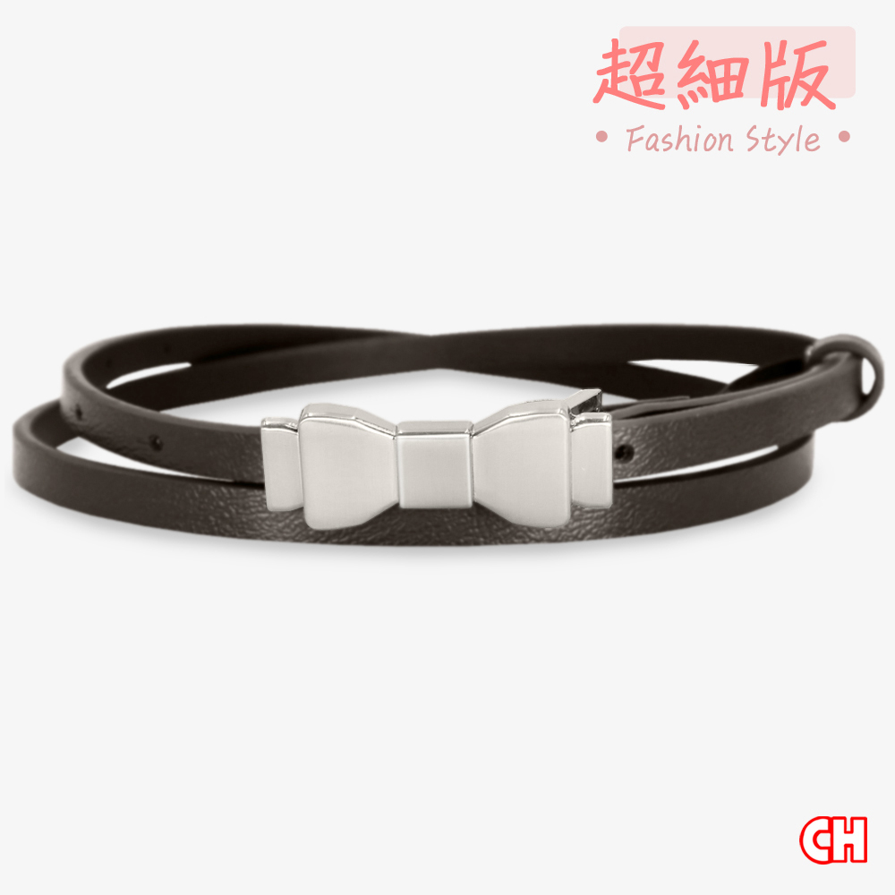 【CH-BELT 銓丞皮帶】顯瘦細版蝴蝶結造型女生皮帶腰帶(咖)