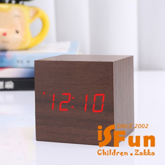 【iSFun】LED方塊木＊觸控聲控溫度日期鬧鐘/深咖紅光
