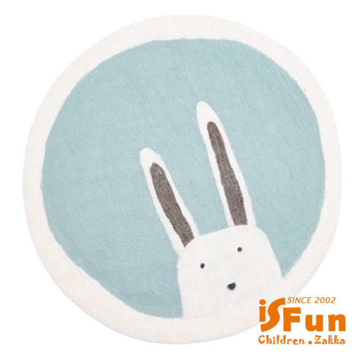 【iSFun】偷看白兔＊羊羔絨毛腳踏床邊地墊80x80cm/藍