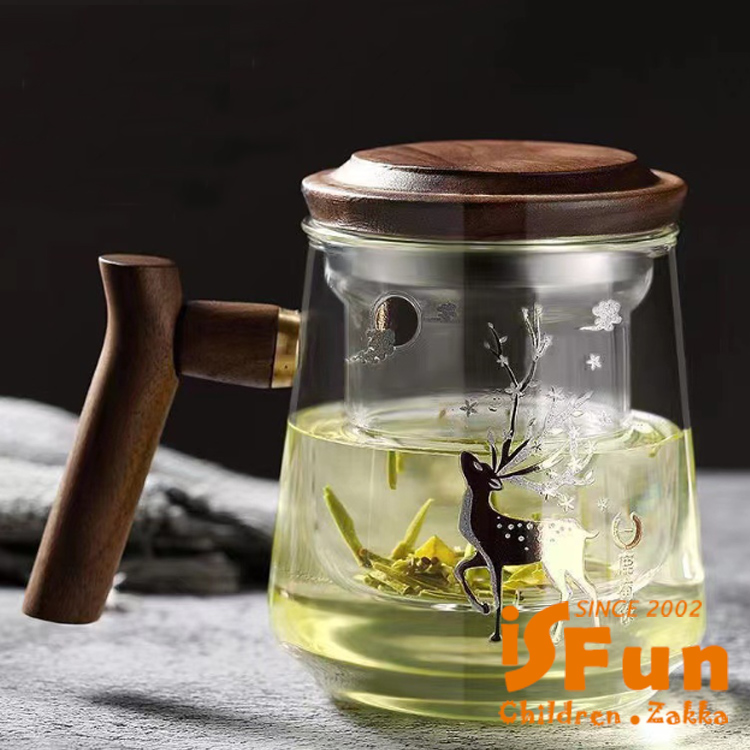 【iSFun】辦公家用 泡茶專用過濾耐熱三件式茶杯/透明鹿