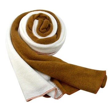 【雙色拼接】棉質保暖圍巾/橙白