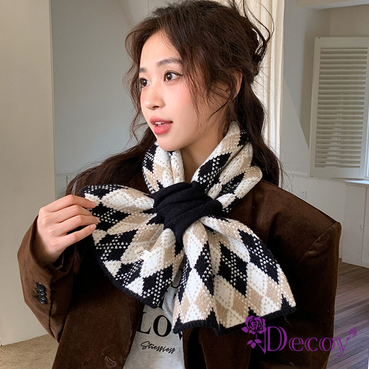 【Decoy】線條菱格＊加厚交叉固定保暖圍巾/顏色可選