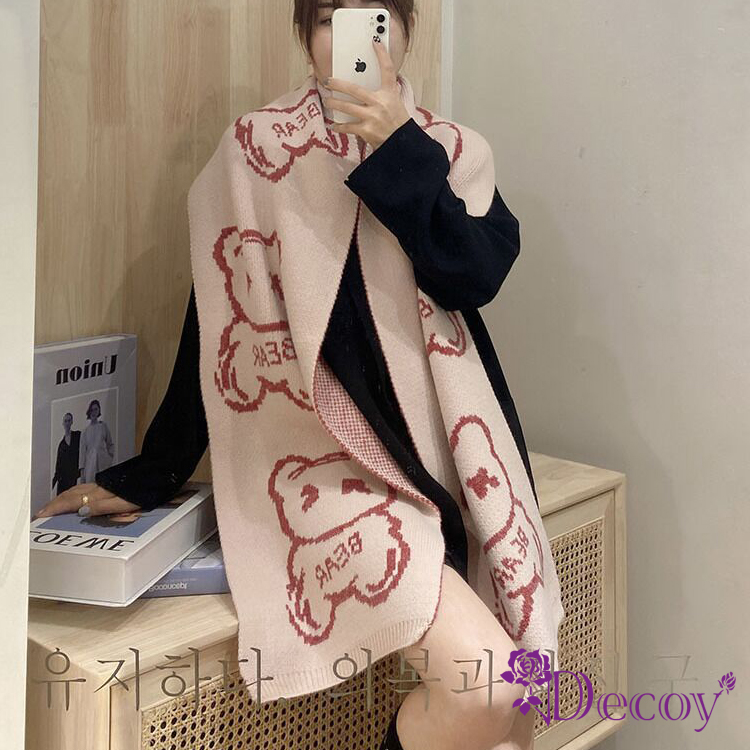 【Decoy】小熊緹花＊日系針織保暖圍巾/顏色可選