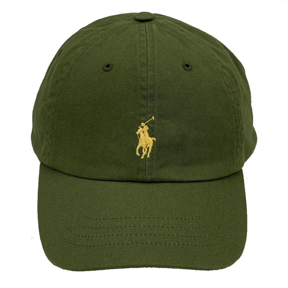【RALPH LAUREN】POLO刺繡小馬LOGO鴨舌/棒球帽(橄欖綠/黃)