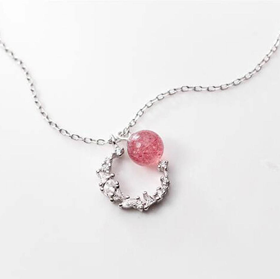 【Jpqueen】925銀月亮草莓晶鑲鑽甜美項鍊(銀色)