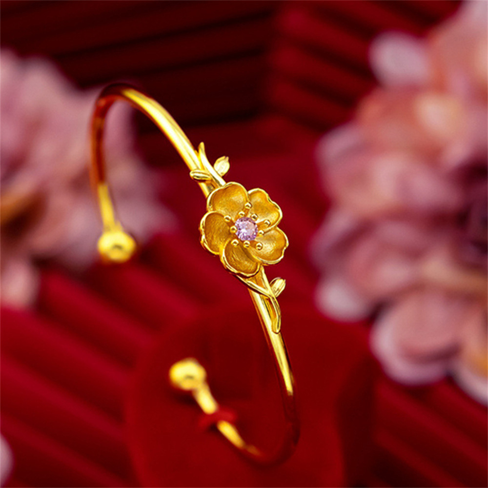 【RJ New York】純淨金漾花朵粉鑽開口手環(金色)