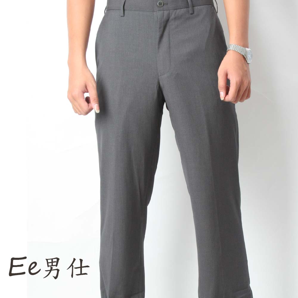 【Ee男仕】鈕直扣V型口袋直紋西裝長褲-灰色