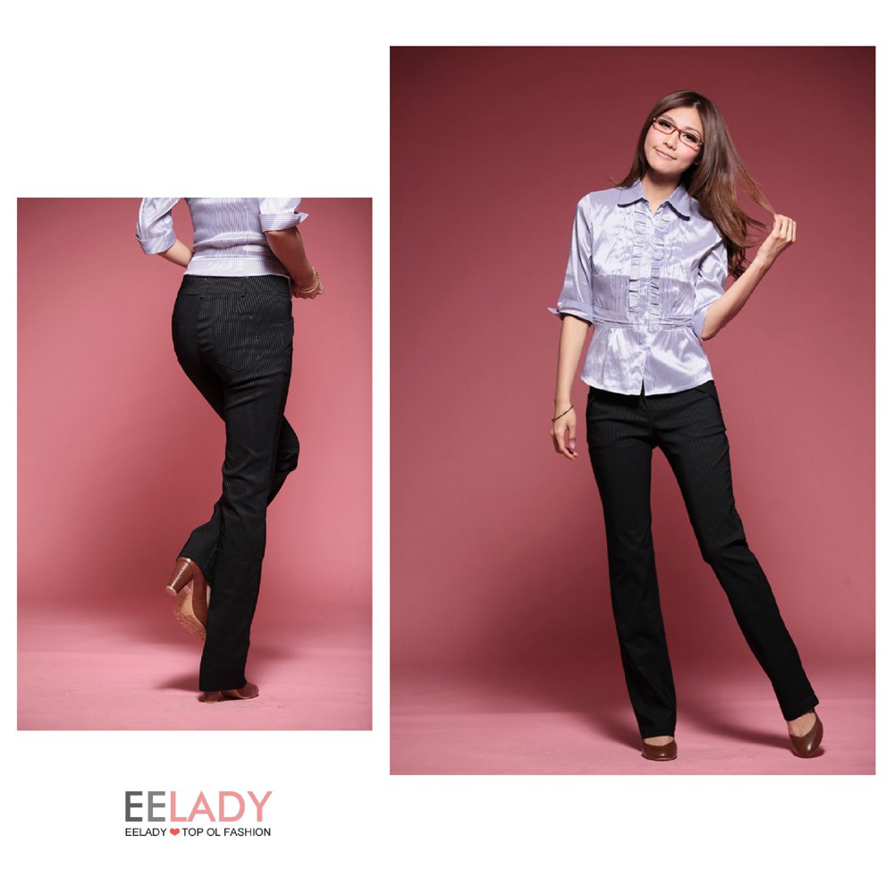 【EE-LADY】台製條紋小喇叭西裝褲