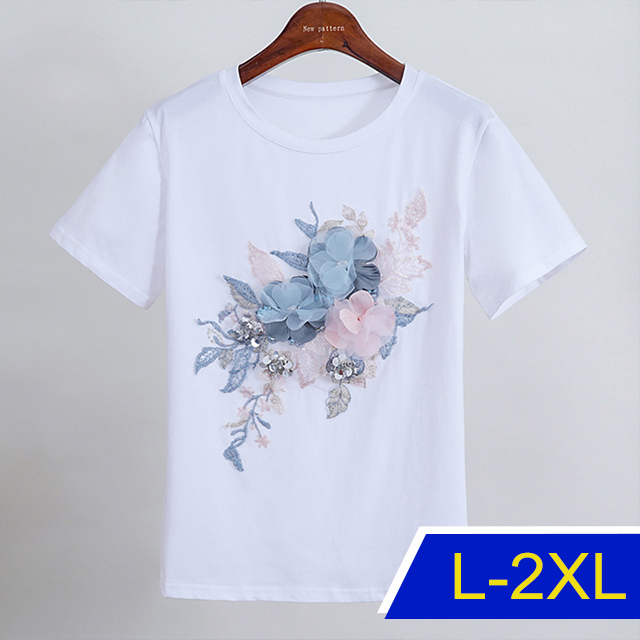 【韓國K.W.】KN2782韓國專櫃手工藍白花朵上衣(上衣/立體花/輕薄)