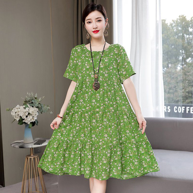 【韓國K.W.】KBN6910現貨綠白花棉稠層次洋裝(韓國K.W./洋裝/印花)