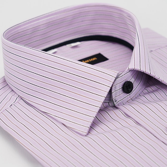 【金安德森】粉紫黑條紋內領黑條黑釦窄版襯衫-長袖