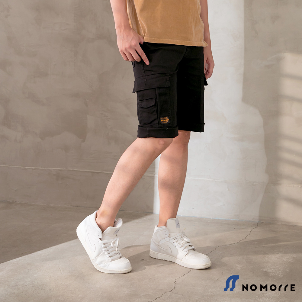 NoMorre 經典帆布彈力透氣休閒工裝短褲-黑色