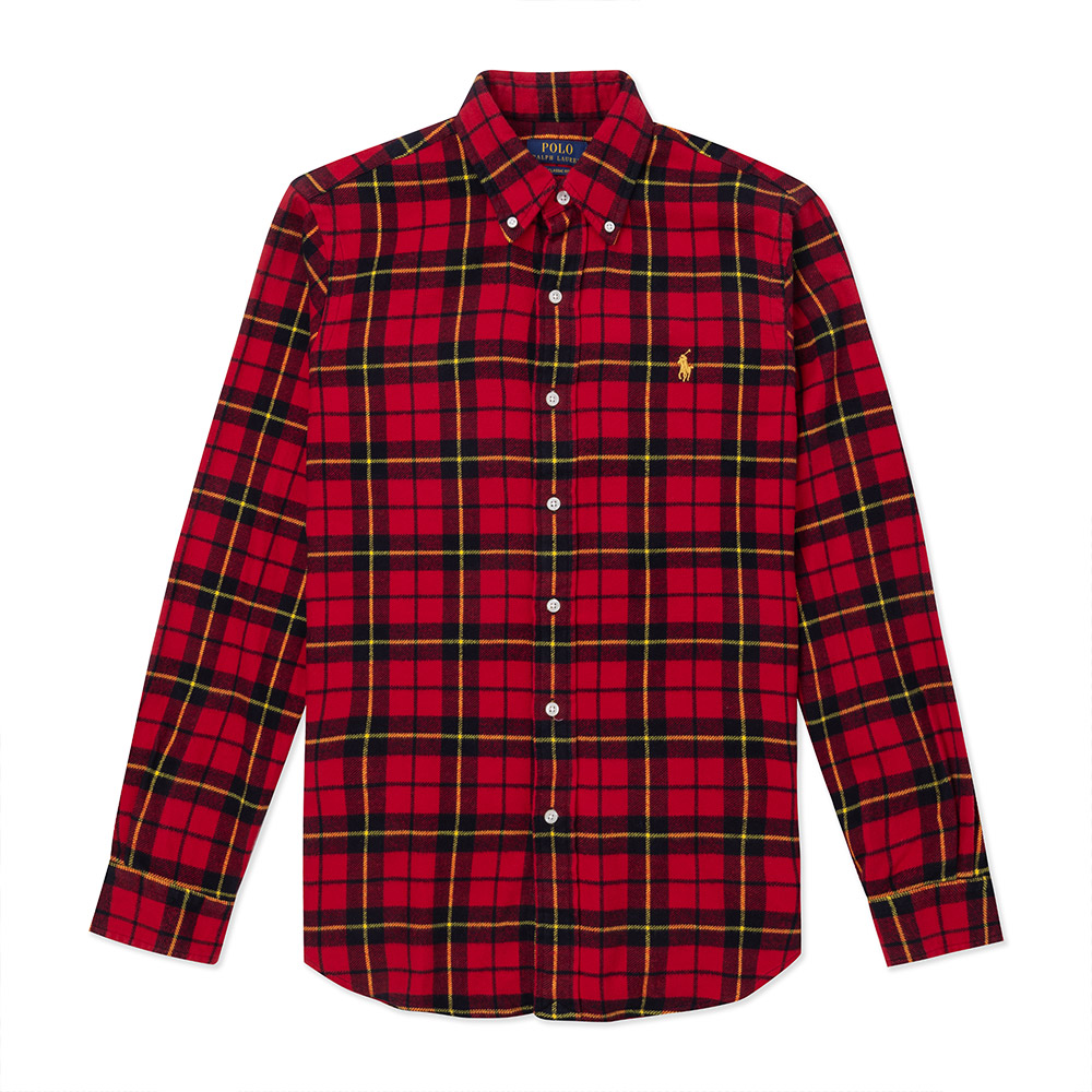 Polo Ralph Lauren RL 熱銷刺繡小馬棉質長袖襯衫-紅黑黃格紋色(CLASSIC FIT)