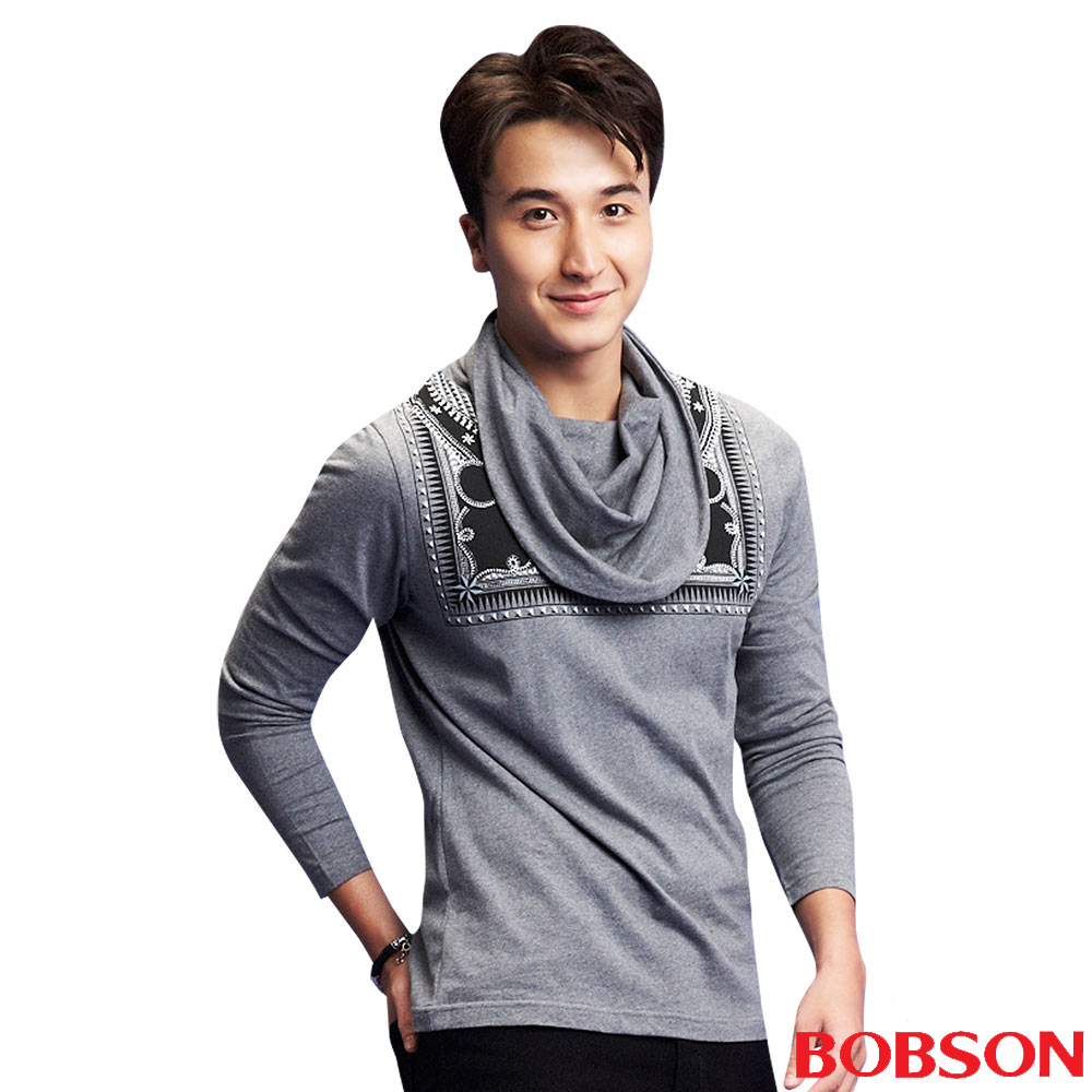 BOBSON 男款圍脖變化款印圖長袖上衣(33041-87)