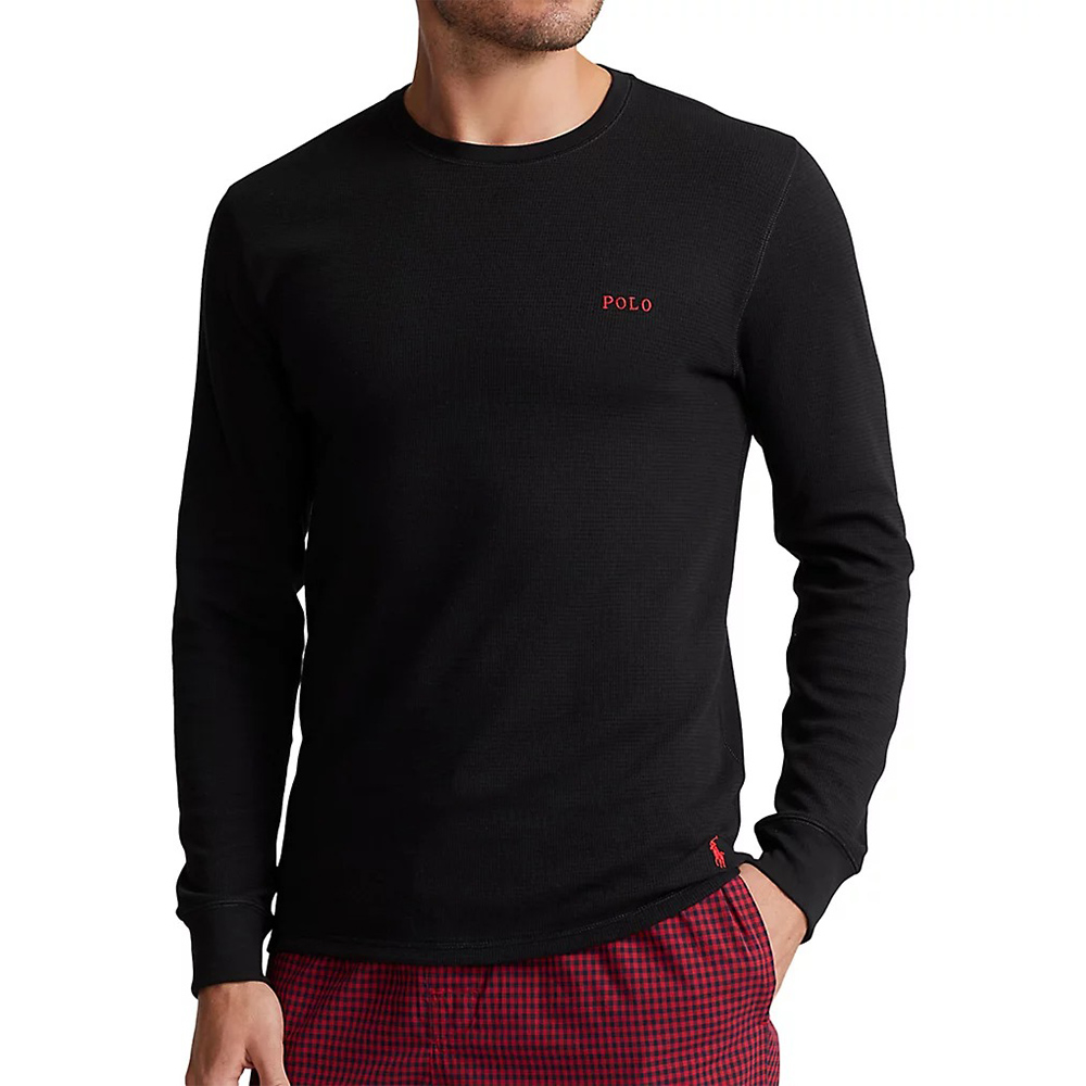 Polo Ralph Lauren RL 熱銷刺繡文字下擺小馬素面長袖T恤-黑色