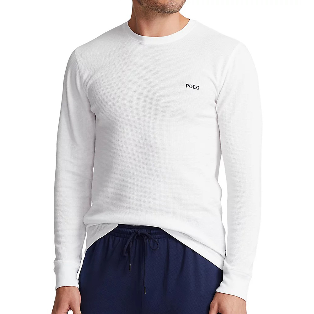 Polo Ralph Lauren RL 熱銷刺繡文字下擺小馬素面長袖T恤-白色
