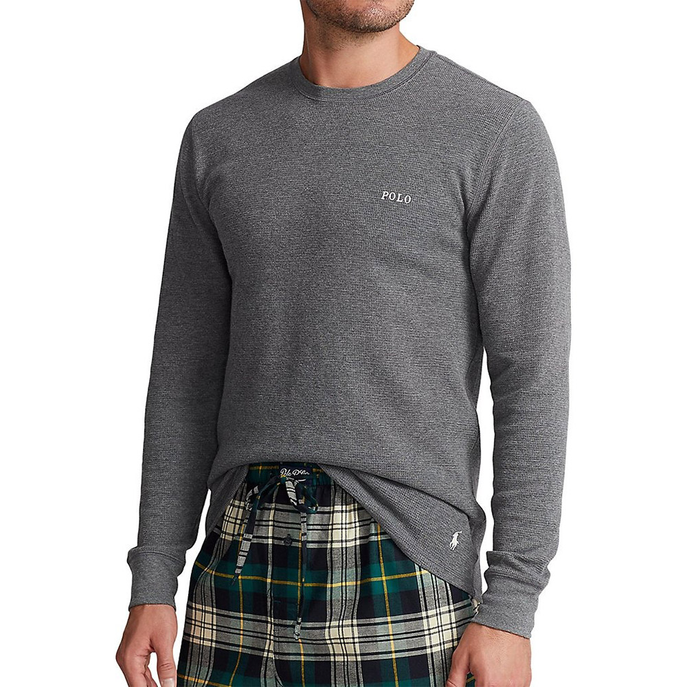 Polo Ralph Lauren RL 熱銷刺繡文字下擺小馬素面長袖T恤-深灰色