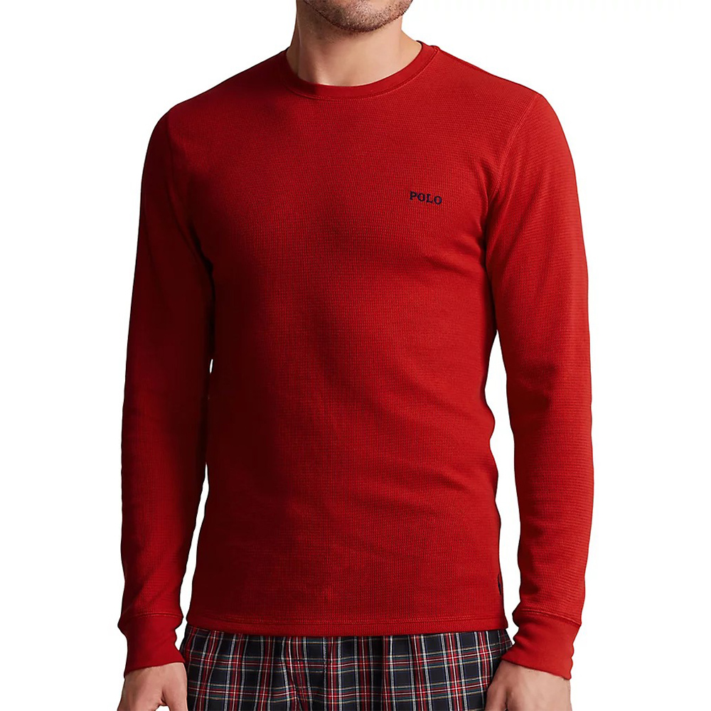 Polo Ralph Lauren RL 熱銷刺繡文字下擺小馬素面長袖T恤-紅色
