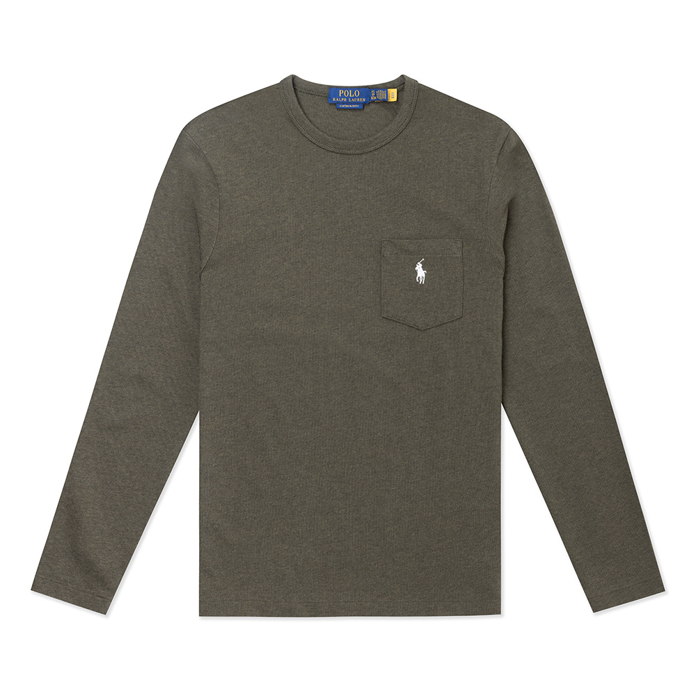 Polo Ralph Lauren 熱銷刺繡小馬素面長袖T恤(厚磅款)-墨綠色