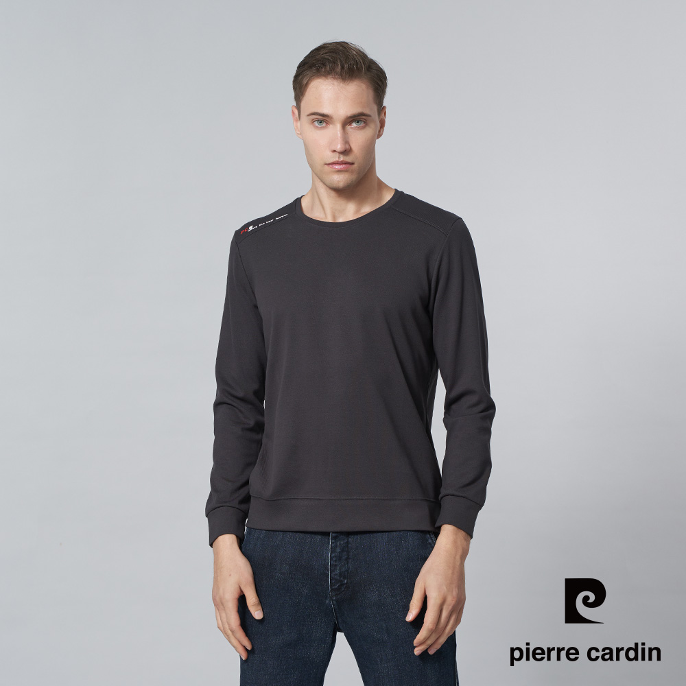 【pierre cardin 皮爾卡登】男裝 人造棉混紡微彈性素色圓領長袖T恤-深灰色 (5245260-96)