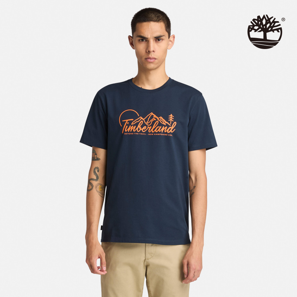Timberland 男款深寶石藍山脈LOGO短袖T恤|A6B9G433