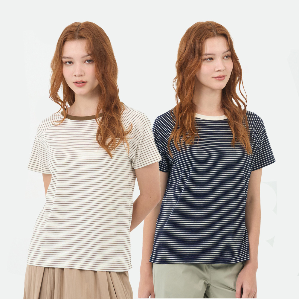 GIORDANO 女裝 條紋圓領短袖上衣 (多色任選)