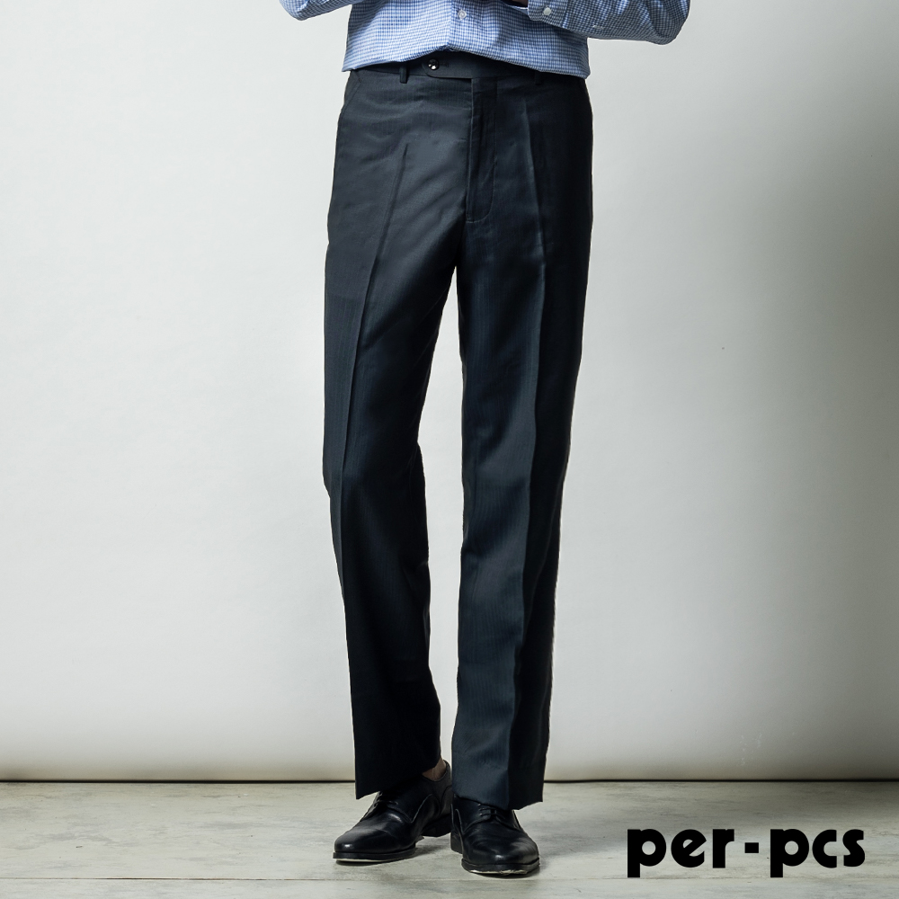 【per-pcs】優雅風格寬條平面西裝褲_深藍(714108)