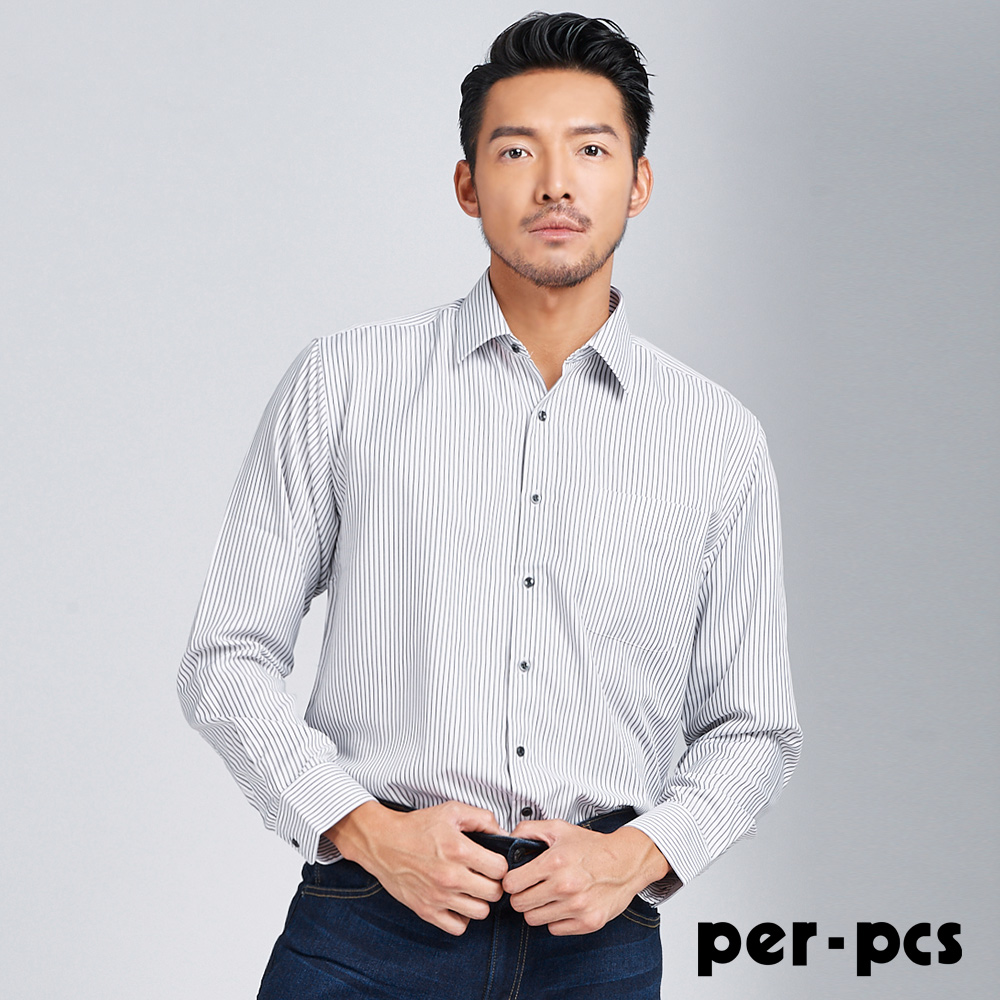 【per-pcs】質感條紋設計長袖襯衫_白(818452)