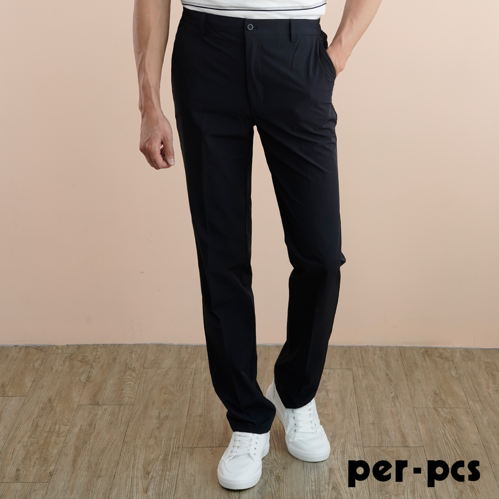【per-pcs】率性簡約舒適平面休閒褲_藍黑色(721153)