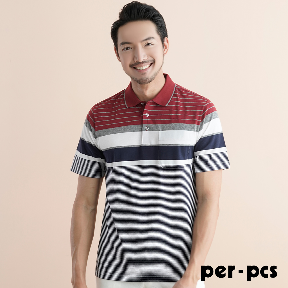 【per-pcs】沉穩紳士條紋棉料POLO衫(721501)
