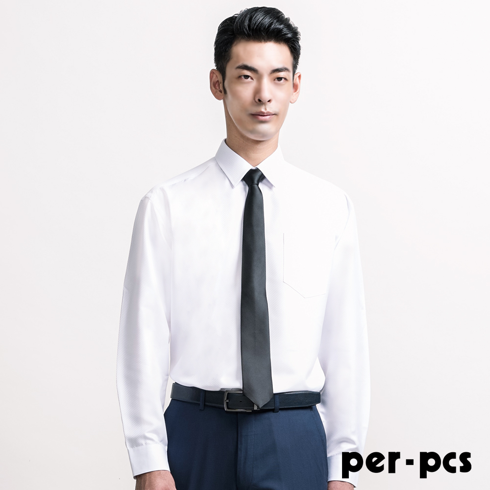 【per-pcs】型男都會經典長袖合身襯衫_白(720452)