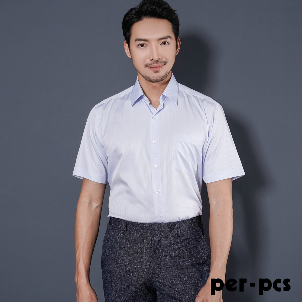 【per-pcs】優雅商務質男短袖襯衫_藍紫(721453)