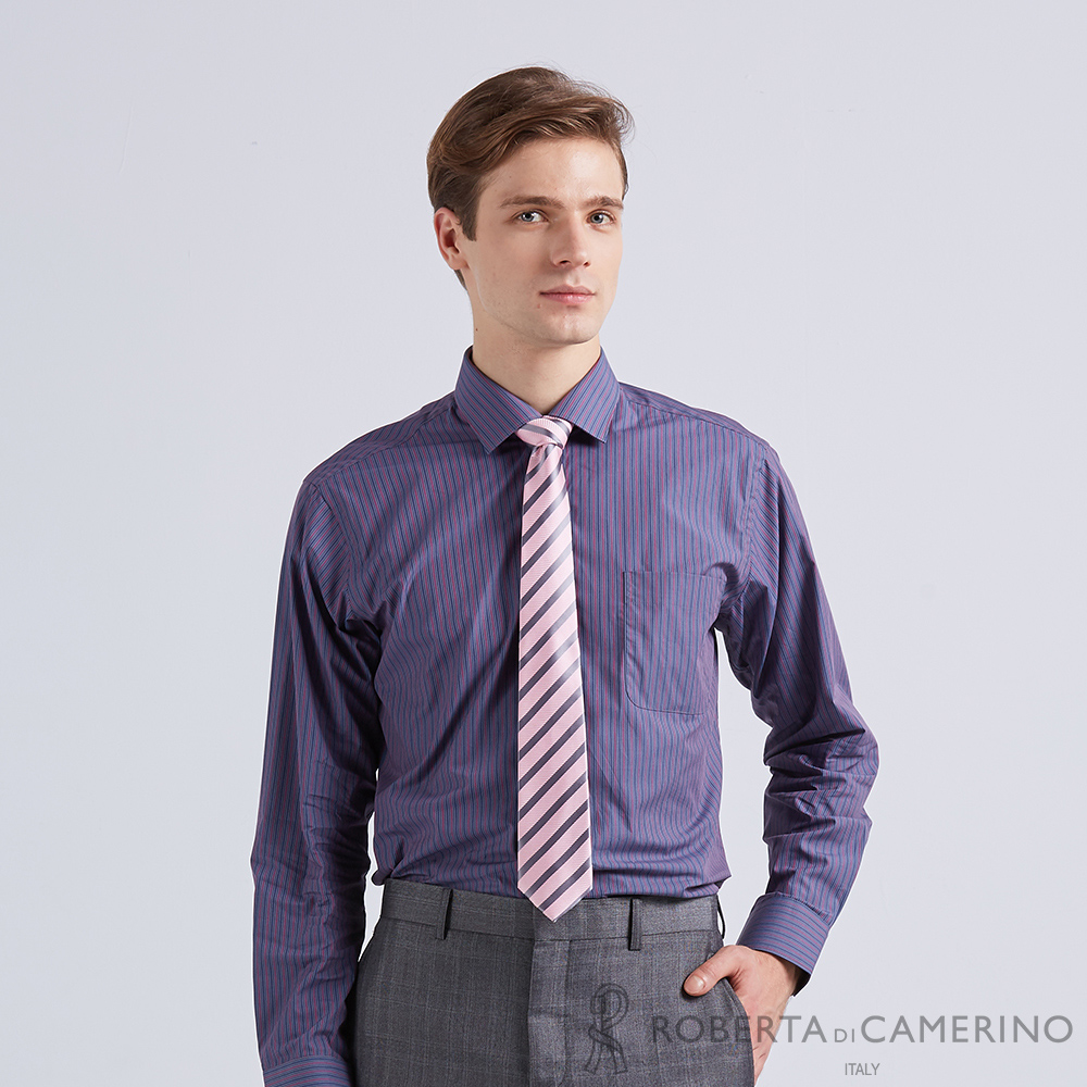 【ROBERTA諾貝達】台灣製 奧地利素材 修身版 柔軟透氣純棉長袖襯衫 紫