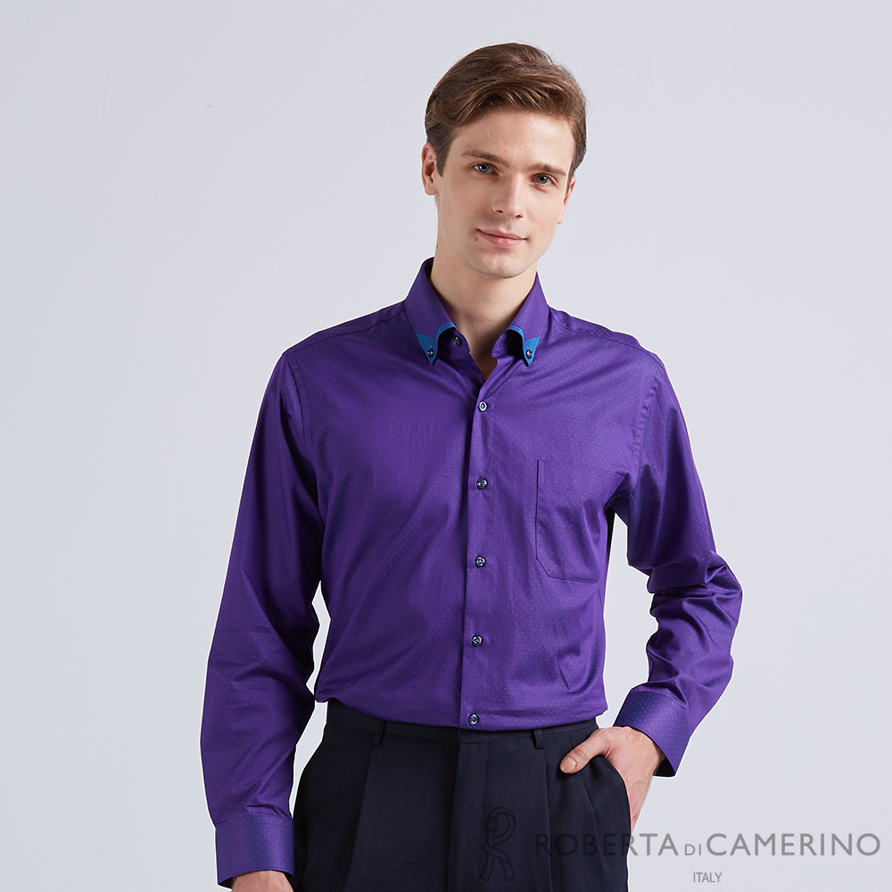 【ROBERTA諾貝達】台灣製 印度素材 修身版 絲光棉輕柔長袖襯衫 亮紫