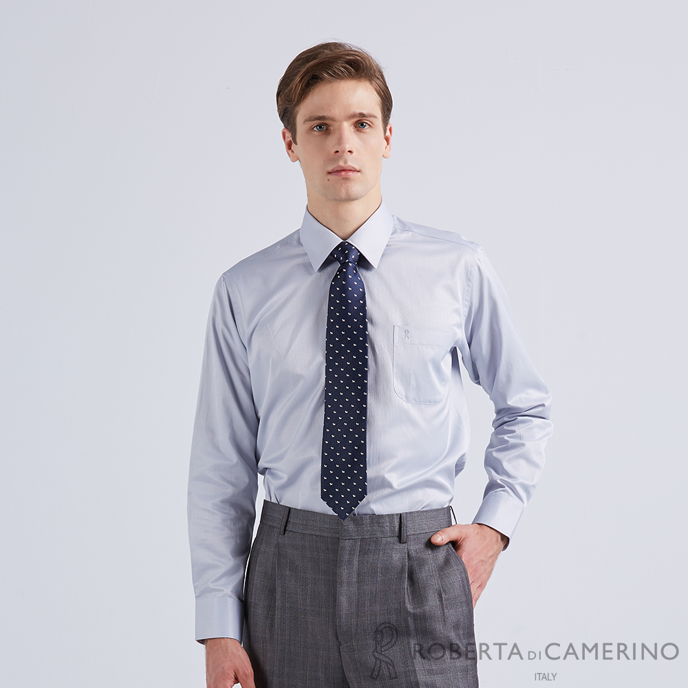 【ROBERTA諾貝達】台灣製 腰身嚴選 細緻的品味創意 商務長袖襯衫 灰