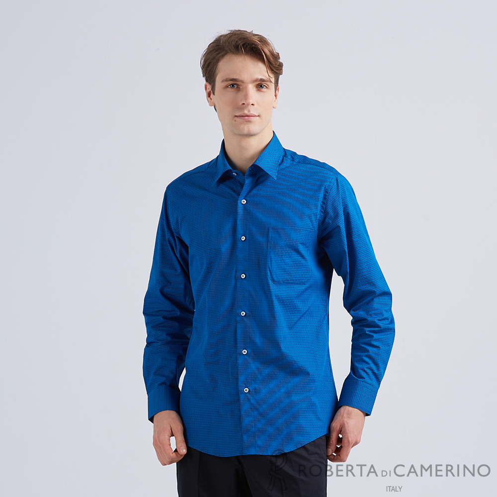 【ROBERTA諾貝達】商務襯衫 進口素材 純棉回復力強 不易起皺長袖襯衫 亮藍