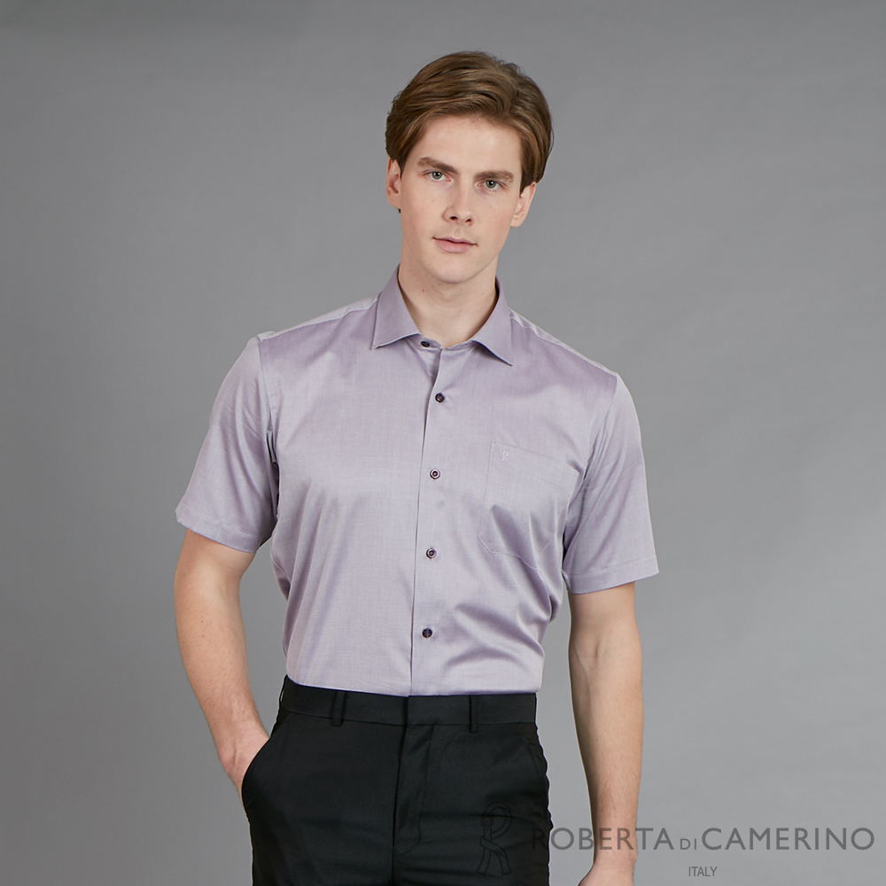 【ROBERTA諾貝達】台灣製 進口素材 紳士休閒 高質感純棉短袖襯衫 紫色